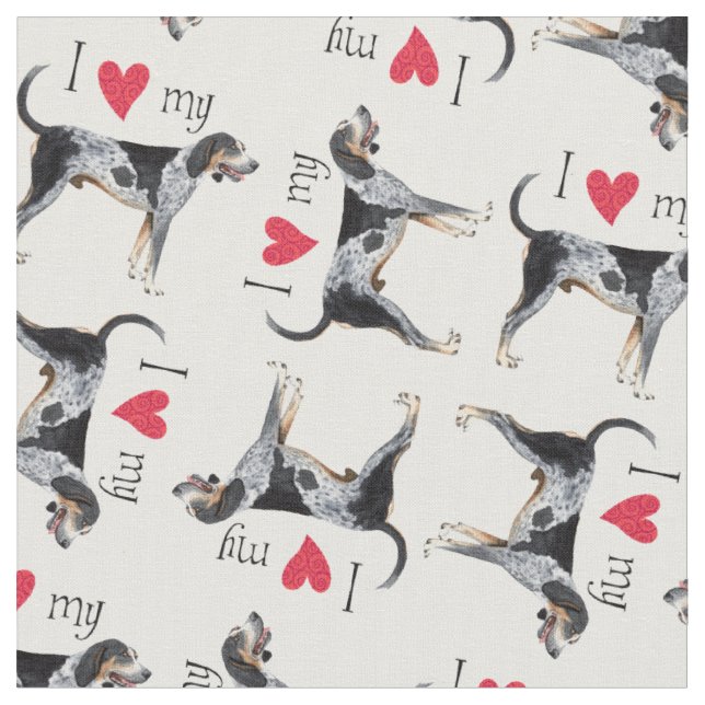 I Love my Bluetick Coonhound Fabric (Close Up)