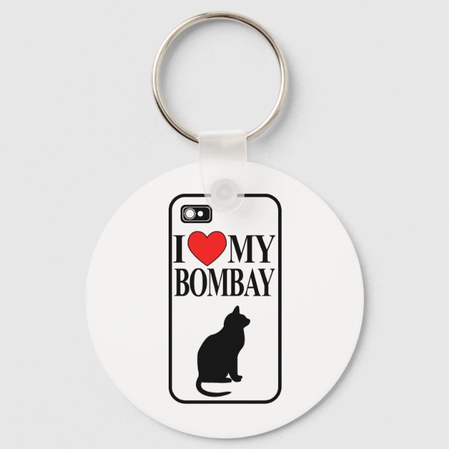 I Love My Bombay Cat Key Ring (Front)