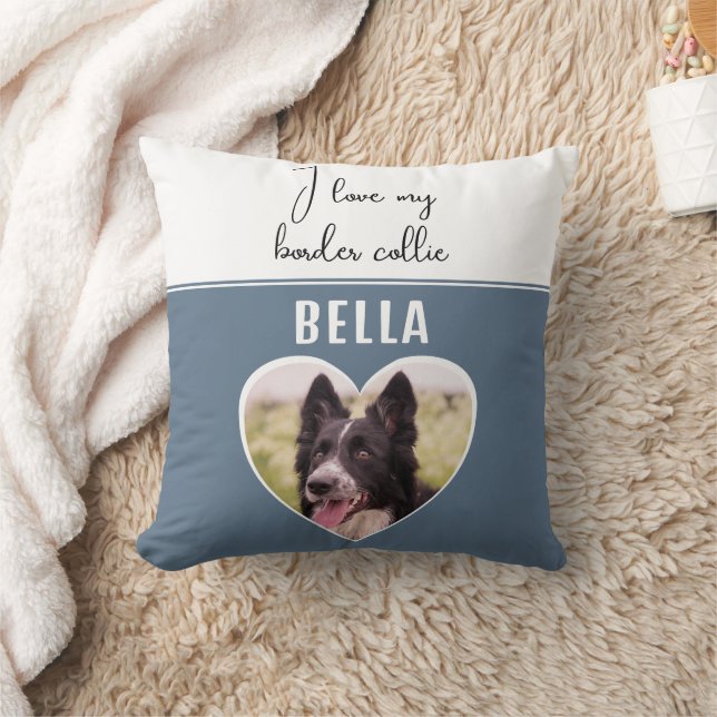 I love my Border Collie Dog Photo in Heart Name Cushion (Blanket)