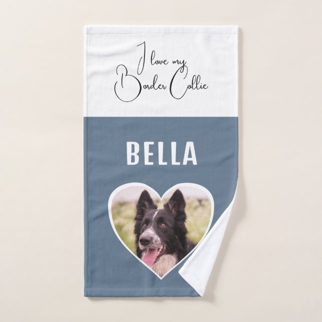 I love my Border Collie Dog Photo in Heart Name Hand Towel (Hand Towel)