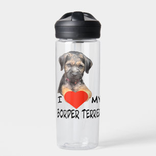 I Love My Border Terrier Custom-Cut Vinyl Sticker Water Bottle