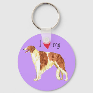 I Love my Borzoi Key Ring