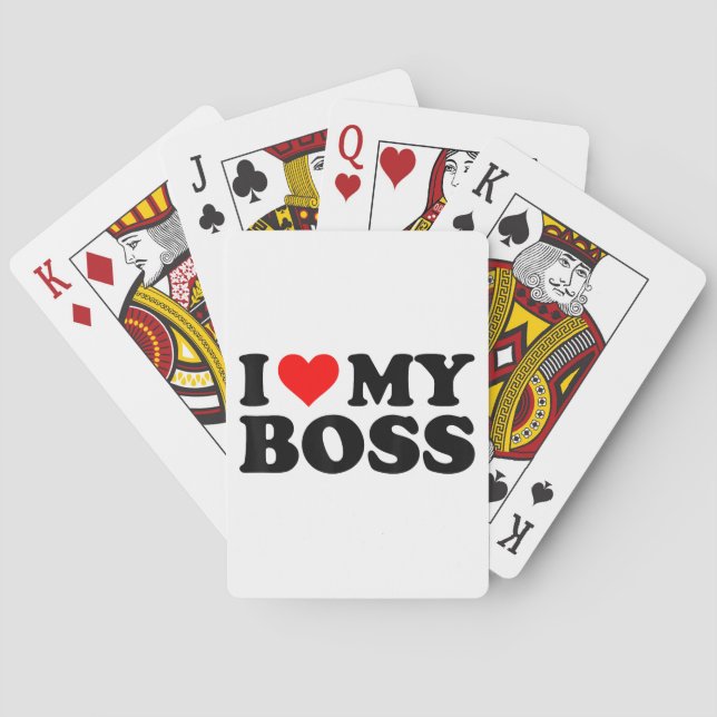 I Love My Boss Funny Red Heart Boss I Heart My Bos Playing Cards (Back)