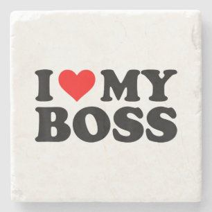 I Love My Boss Funny Red Heart Boss I Heart My Bos Stone Coaster