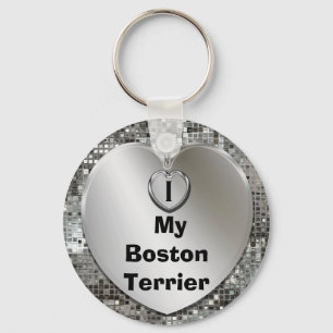 I Love My Boston Terrier Heart Keychain