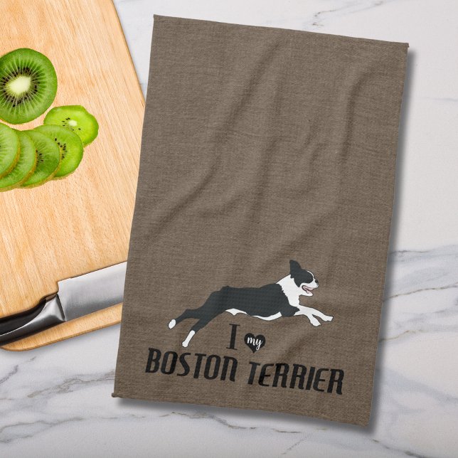I Love my Boston Terrier  Tea Towel (I love my Boston Terrier kitchen towel)
