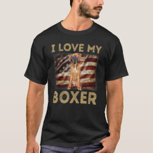 I Love My Boxer Dad Mum American Flag Weiner Dog T-Shirt
