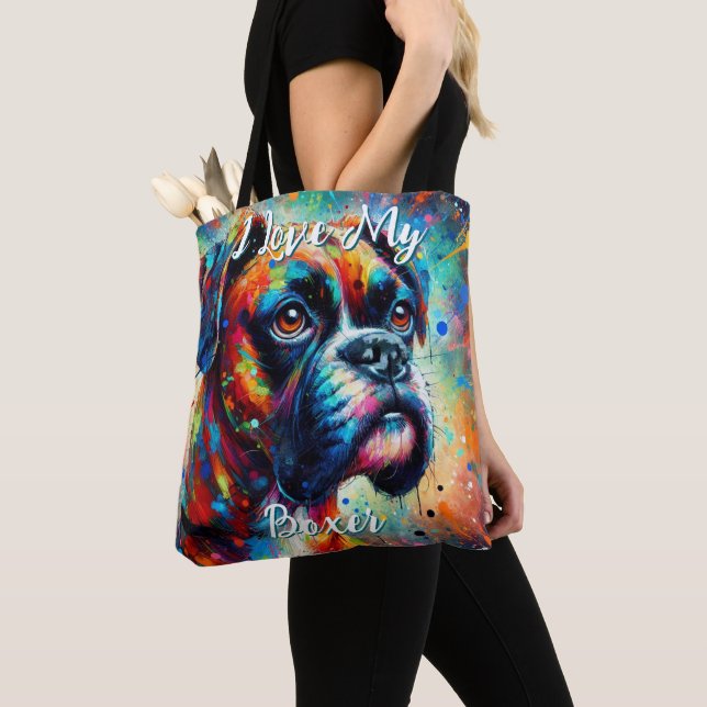 I Love My Boxer Pop Art Dog Personalised Tote Bag (Close Up)