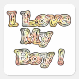 I Love My Boy Design Cool Vintage Collection Text Square Sticker