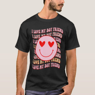 I love my boy friend Happy Face Heart For Women T-Shirt