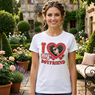 I Love My Boyfriend Custom Heart Photo T-Shirt