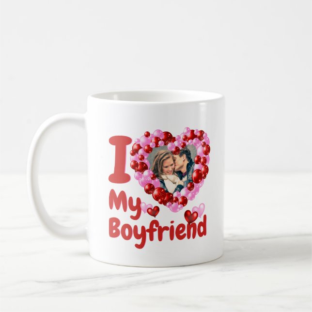 I Love My Boyfriend Custom Photo Coffee Mug (Left)