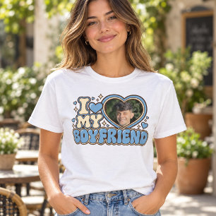 I Love My Boyfriend Custom Photo Retro Heart T-Shirt