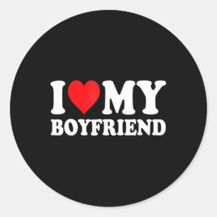 I Love My Boyfriend Fun Valentine Red Heart Love Classic Round Sticker