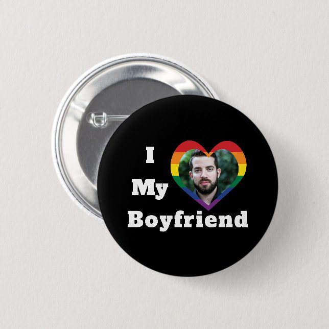 I Love My Boyfriend Gay Pride LGBTQ Custom Photo 6 Cm Round Badge (Front & Back)