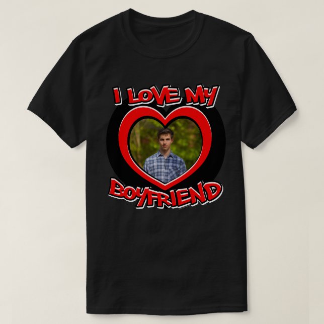 I Love my Boyfriend Graffiti Heart Frame Red T-Shi T-Shirt (Design Front)