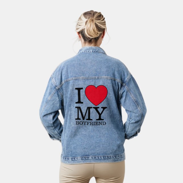 I love my boyfriend heart Valentine day custom Denim Jacket (Model)