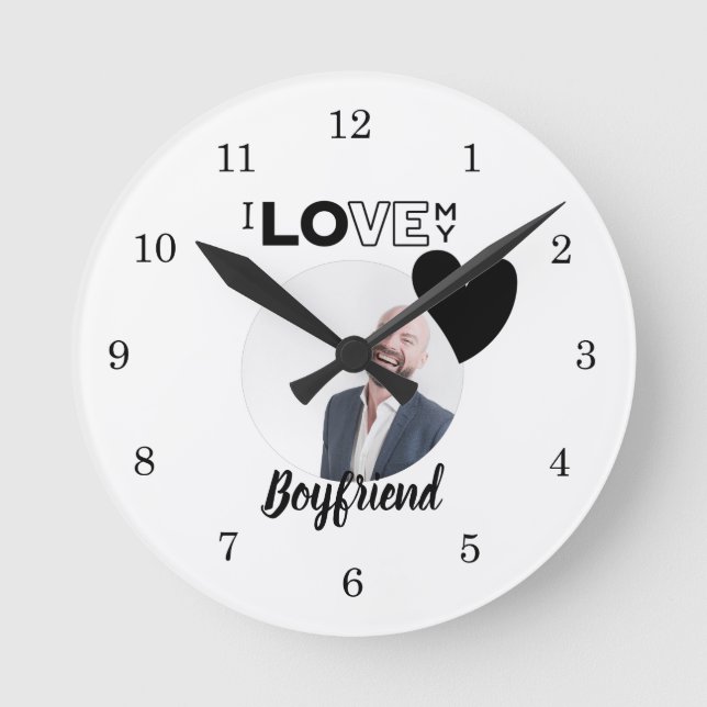 I Love My BOYFRIEND Husband DAD Grandpa Brother Round Clock (Front)