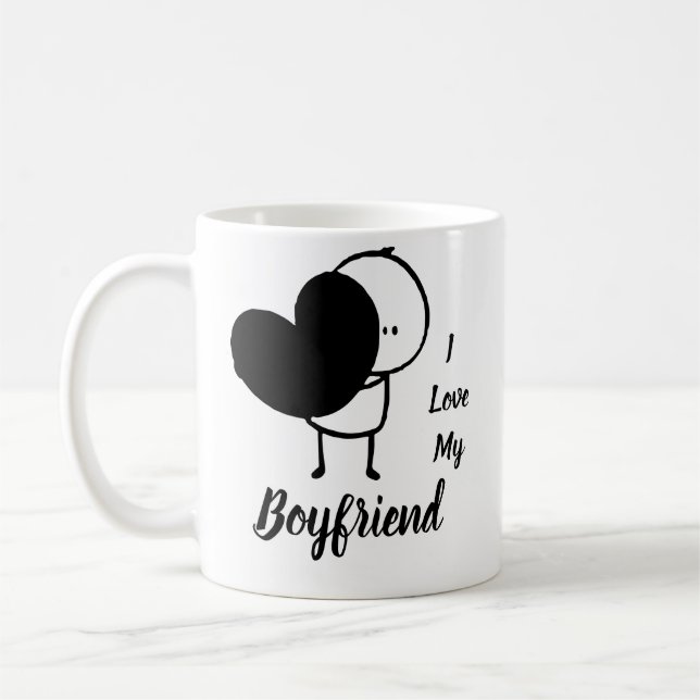 I Love My BOYFRIEND - Modern personalised Custom Coffee Mug (Left)