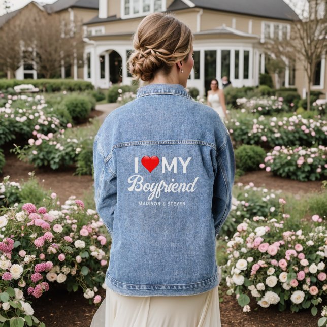 I Love My Boyfriend Personalised Names  Denim Jacket (Wedding Back)