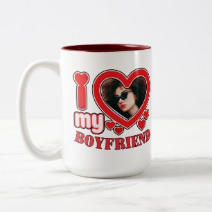 I Love My Boyfriend Personalised Photo Heart Gift Two-Tone Coffee Mug