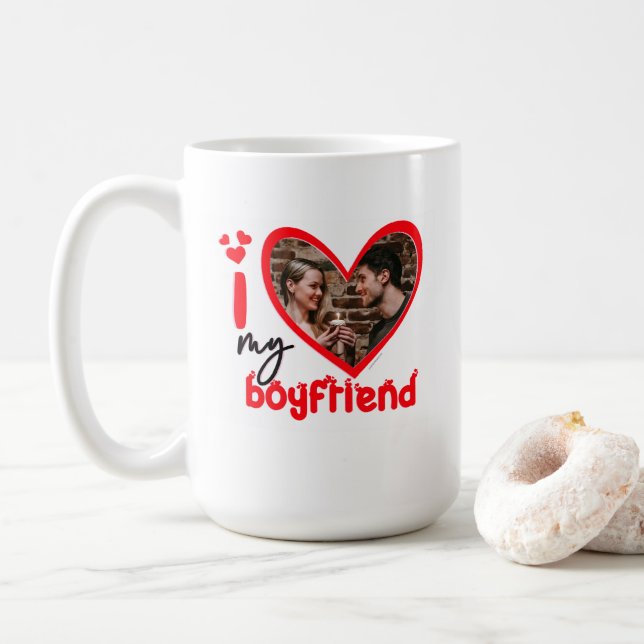 I Love My Boyfriend Photo Gift Coffee Mug (With Donut)