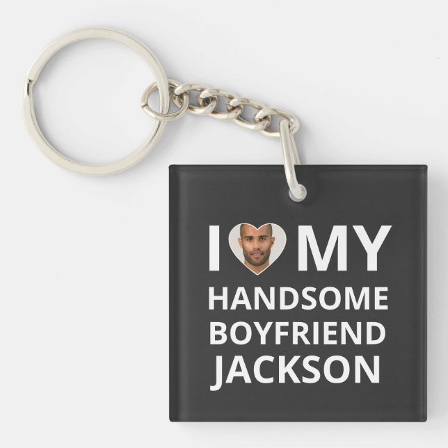 I Love My Boyfriend Photo Heart Funny Girlfriend Key Ring (Front)