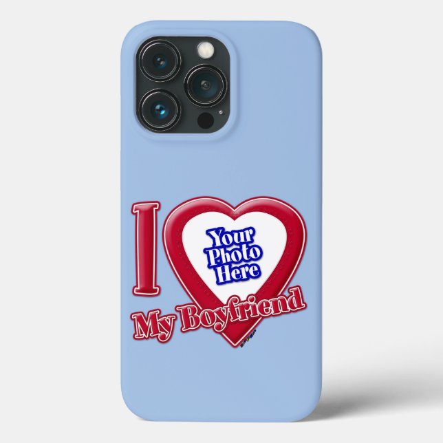 I Love My Boyfriend Photo Red Heart Baby Blue Case-Mate iPhone Case (Back)