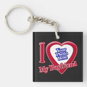 I Love My Boyfriend Photo Red Heart Black Key Ring