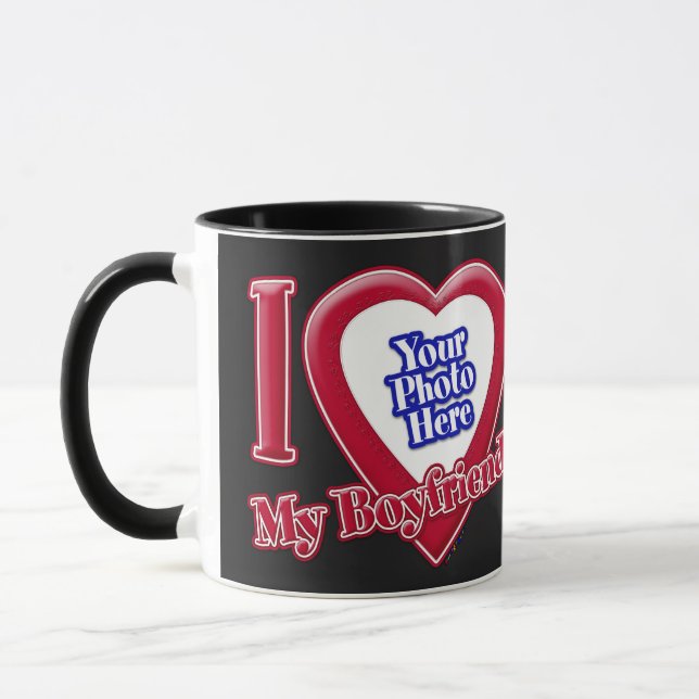 I Love My Boyfriend Photo Red Heart Black Mug (Left)