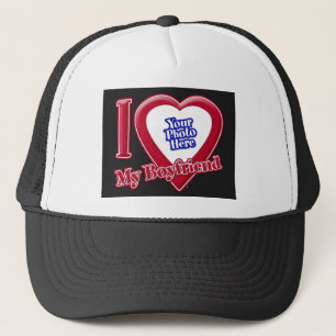 I Love My Boyfriend Photo Red Heart Black Trucker Hat