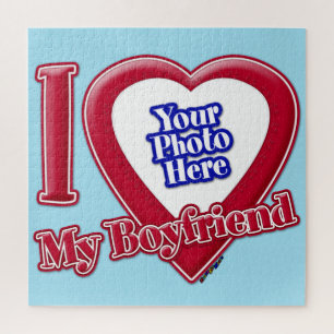 I Love My Boyfriend Photo Red Heart Blue Horizon Jigsaw Puzzle