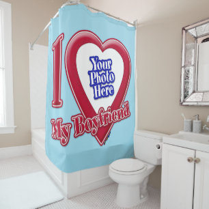 I Love My Boyfriend Photo Red Heart Blue Horizon Shower Curtain