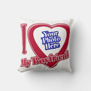 I Love My Boyfriend Photo Red Heart Cushion