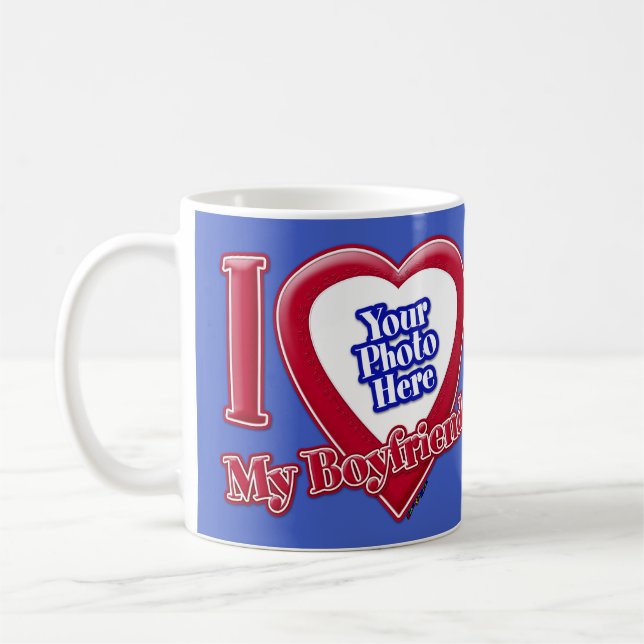 I Love My Boyfriend Photo Red Heart D R Blue Coffee Mug (Left)