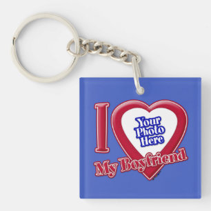 I Love My Boyfriend Photo Red Heart D R Blue Key Ring