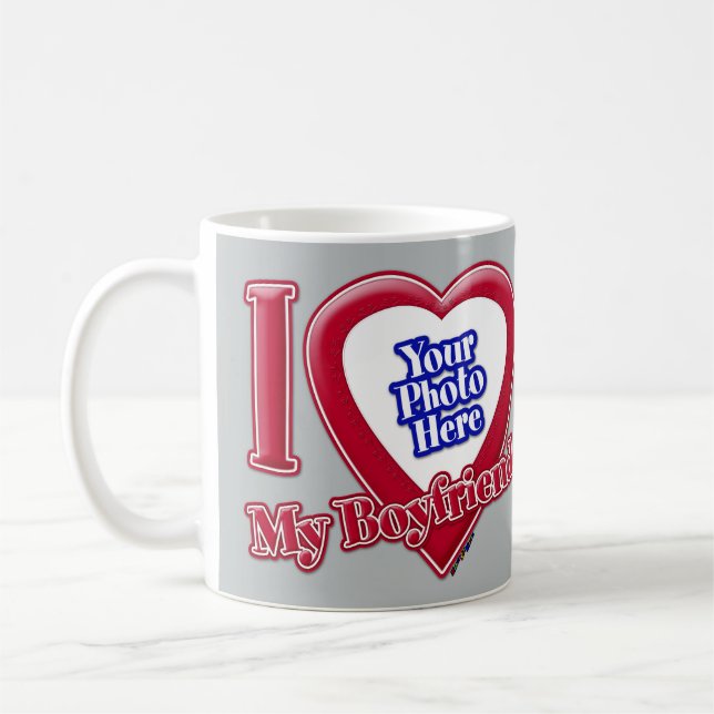I Love My Boyfriend Photo Red Heart Grey Coffee Mug (Left)