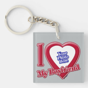 I Love My Boyfriend Photo Red Heart Grey Key Ring
