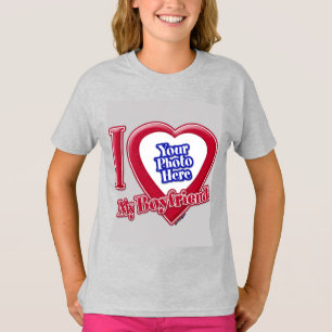 I Love My Boyfriend Photo Red Heart Grey T-Shirt