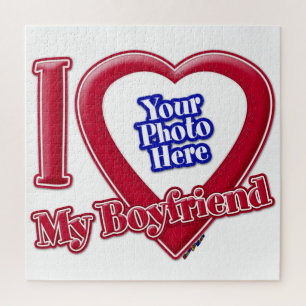 I Love My Boyfriend Photo Red Heart Jigsaw Puzzle