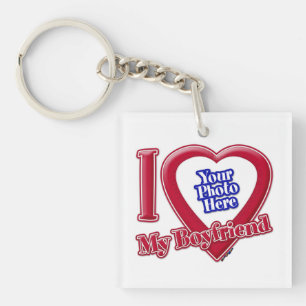 I Love My Boyfriend Photo Red Heart Key Ring