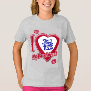 I Love My Boyfriend Photo Red Heart Kiss Grey T-Shirt