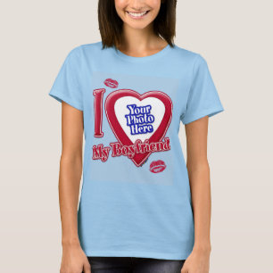 I Love My Boyfriend Photo Red Heart Kiss Light Blu T-Shirt