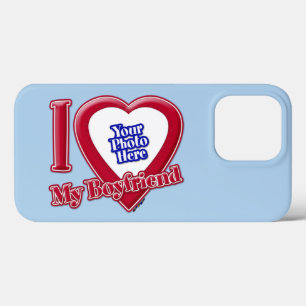 I Love My Boyfriend Photo Red Heart Light Blue iPhone 13 Pro Case