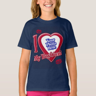 I Love My Boyfriend Photo Red Heart Lips Navy Blue T-Shirt