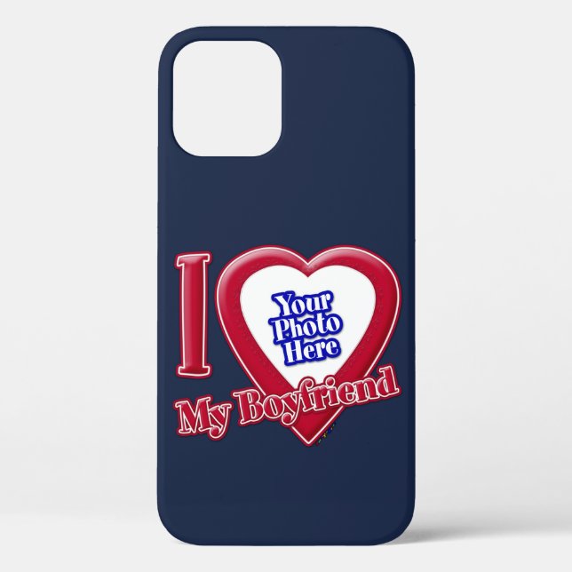 I Love My Boyfriend Photo Red Heart Navy Blue Case-Mate iPhone Case (Back)