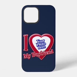 I Love My Boyfriend Photo Red Heart Navy Blue iPhone 12 Case
