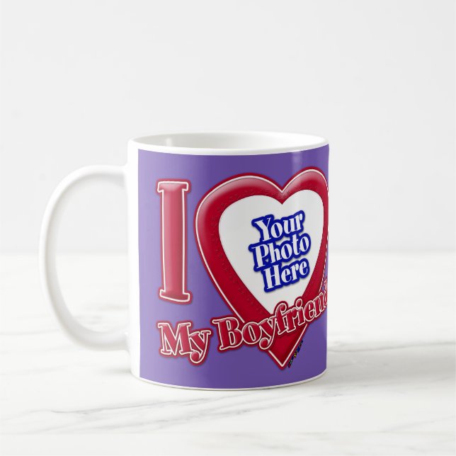 I Love My Boyfriend Photo Red Heart Purple Coffee Mug (Left)