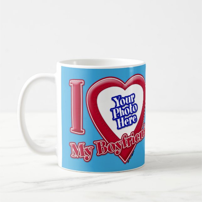 I Love My Boyfriend Photo Red Heart Teal Coffee Mug (Left)