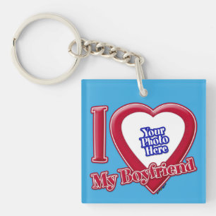 I Love My Boyfriend Photo Red Heart Teal Key Ring